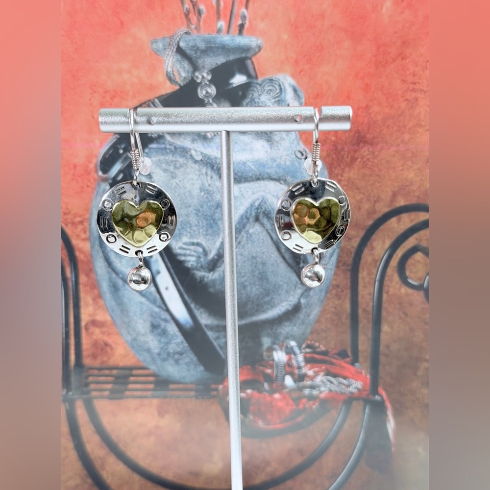 Silpada Very Rare 🦄 Hammered Sterling Silver Brass Heart Drop Earrings on Wires